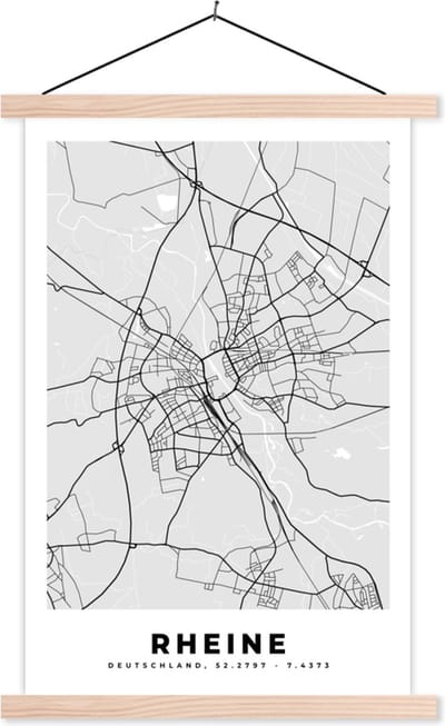 Posterhanger incl. Poster 40x60 cm - Schoolplaat - Plattegrond - Duitsland - Rheine - Stadskaart - Kaart - Textielposter - Blanke latten - Stadskaart