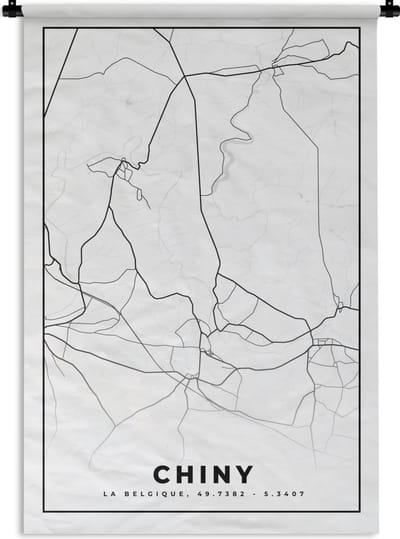 Wandkleed - Wanddoek - Zwart Wit – België – Plattegrond – Stadskaart – Kaart – Chiny - 120x180 cm - Wandtapijt