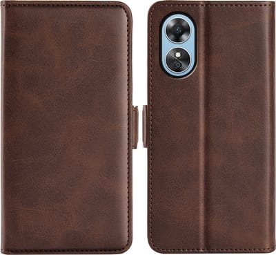 MobyDefend Hoesje - Geschikt voor Oppo A17 - Luxe Wallet Book Case (Sluiting Zijkant) - Bruin