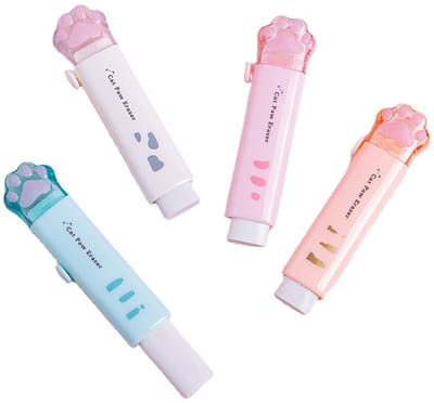 Dailygoods- Intrekbare Gum - 4 Stuks Kattenpootvormig - Kawaii Cartoon Rubbers - Schrijfgemak - Flexibel Materiaal - Schattig Ontwerp - Gummen