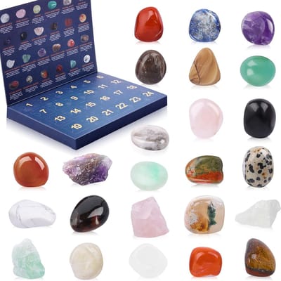 Kristallen Adventskalender 2025 voor kinderen, 24 natuurlijke edelstenen en helende stenen Adventskalender met geografische edelstenen, rotsen en mineralen - Kerstaftelcadeau voor jongens, meisjes, tieners en volwassenen Kerstmis Geschen