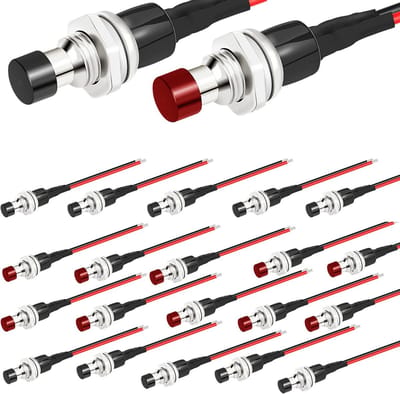 20pcs Mini Ronde Momentary Knop 3V-24V, Pre-Wired Push Button Schakelaar (Rood/Zwart)