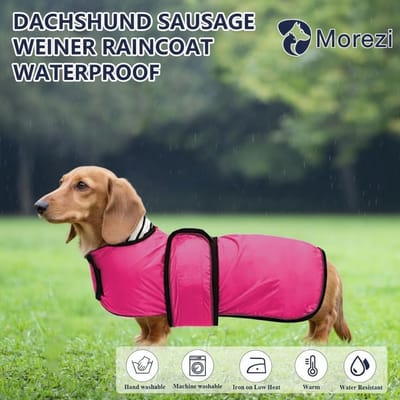 Elegante hondenregenjas voor teckels - Waterdicht, Reflecterende Strepen en Verstelbare Schouderbanden - Roze M