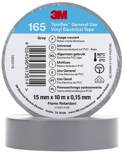 Professionele Vinyl Elektrische Isolatietape Grijs - 15mm Breed, 10 Meter Lang - Set van 100 Rollen