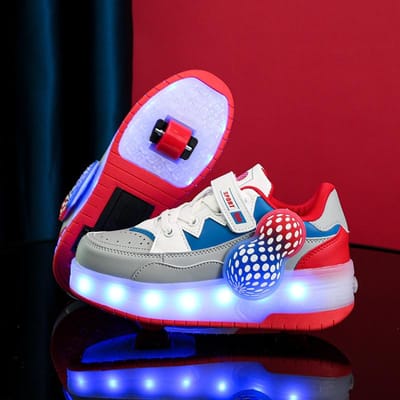 Chaussures à poulie rechargeables à lumières colorées pour enfants Filles Patins à roulettes Patins à quatre roues Chaussures de fuite pour enfants 40 white