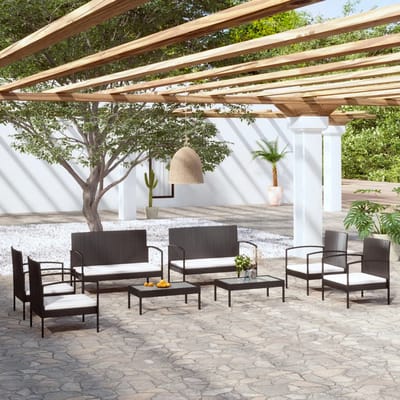 vidaXL - 8-delige - Loungeset - met - kussens - poly - rattan - zwart