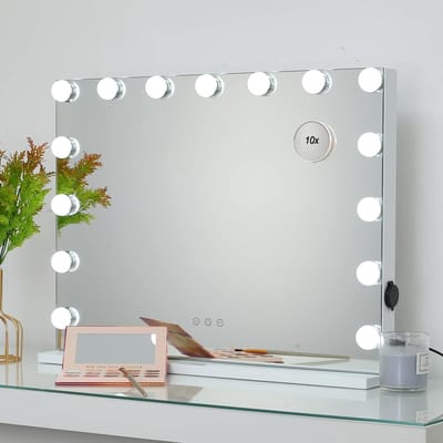 Verlichte Make-upspiegel met 15 Dimbare LED-lampjes en USB-aansluiting - Tafelmodel of Wandmodel 58 x 46 cm