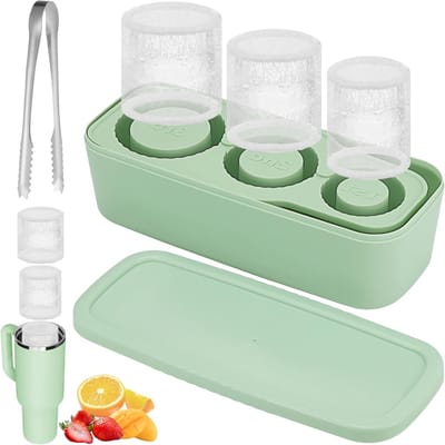 Herbruikbare ijsblokjesvormen met deksel voor 20 tot 30 OZ bekers, set van 3, groen, ideaal voor cocktails en dranken