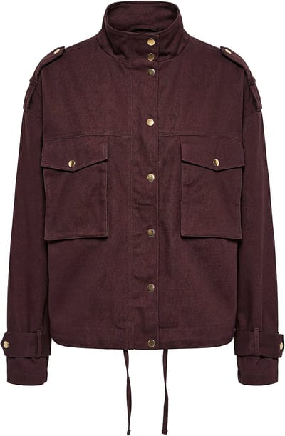 Studio Untold - Dames - Utility-jas oversized grote zakken opstaande kraag - Chocolade - Maat 58+