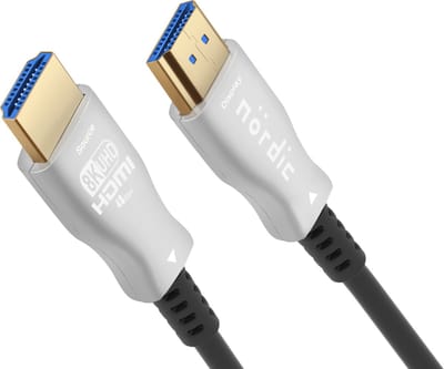 NÖRDIC HDMI 2.1 Glasvezelkabel - 50 meter - 8K 60Hz - AOC Optische kabel - 48Gbps - HDR, eARC, VRR compatibel - Zwart/Zilver