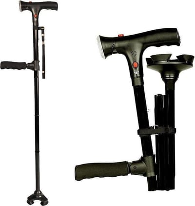 Clever Cane, wandelstok met dubbel handvat – verstelbaar 86-96cm hoog, opvouwbaar, max 105kg