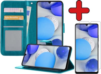 Hoesje - Met Screenprotector - Geschikt voor Samsung Galaxy A42 - Luxe Pasjeshouder - Flipcase - Bookcase Portemonee - Flip Case - Kunstleer Book Case - Book Cover - Walletcase - Portemonneehoes - Telefoonhoes - Turquoise