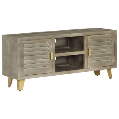 vidaXL - Tv-meubel - 110x30x48 - cm - massief - mangohout - met - messing - grijs