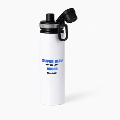 Hacebo® - super blij met een lieve broer zoals jij waterfles met draaidop grijs - Broer - de liefste broer - verjaardag - cadeautje voor broer - broer artikelen - kado - geschenk - water fles - 850ML