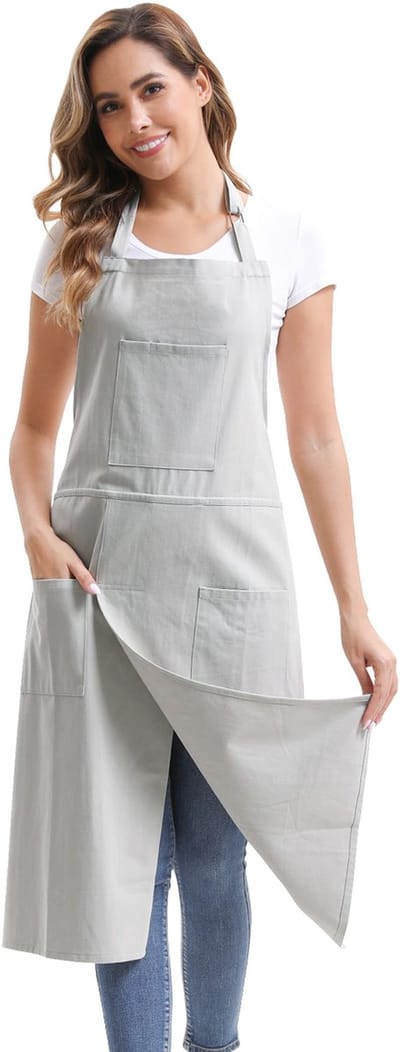 Dailygoods- Pottenbakkersschort Lang - 3 Zakken - Verstelbare Gesp - Ademend Katoen - Gesplitst Beenontwerp - 100 cm Lengte - Schort