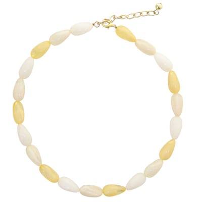 Kralen ketting dames geel wit acryl – lichtgewicht zomerketting – cadeau vrouw nikkelvrij – goudkleurige sluiting – geschenkverpakking – cadeau vriendin