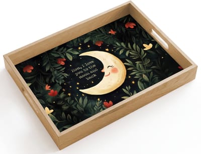 Dienblad hout 40x30 cm - Schootdienblad - Maan - Quote - Bloemen - Sterren - Borrelplank rechthoek - Plateau dienbladen
