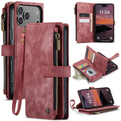 Caseme Geschikt voor iPhone 17 Pro PU leren hoesje - portemonnee - Rood