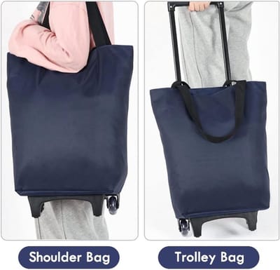 Vouwbare Winkelwagen voor Vrouwen - Waterdichte Trolley met Rits, Telescopische Handgreep en Opvouwbaar Ontwerp, Ideaal voor Boodschappen en Dagelijkse Gebruik, Blauw