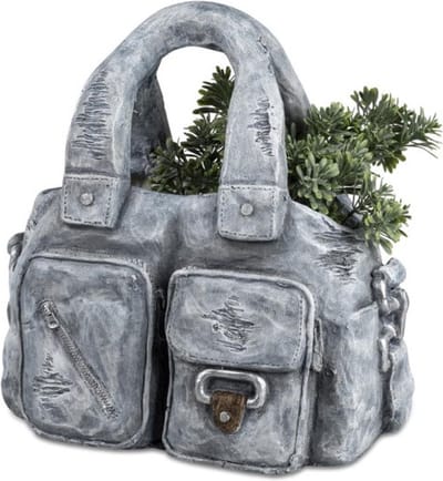 Bloempot schooltas - handbeschilderd -36 cm hoog - kleur steengrijs