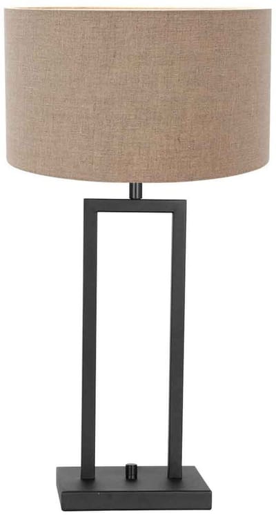 Zwarte Tafellamp Stang 8210ZW van Steinhauer met draaiknop, grijze linnen kap, metalen en textiele materialen, Modern ontwerp voor binnengebruik