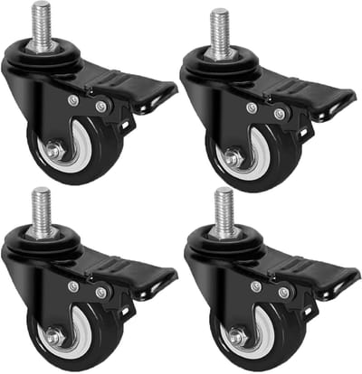 Set van 4 Zwenkwielen 50 mm met Rem tot 70 kg, 360 Graden Rubber Wielen voor Meubels en Apparaten, Zware Kwaliteit