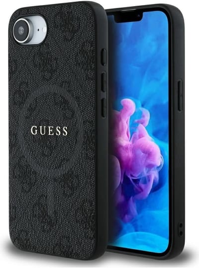 Guess 4G Ring Classic Logo - iPhone 16e Hoesje - MagSafe - Zwart - Krasbestendig