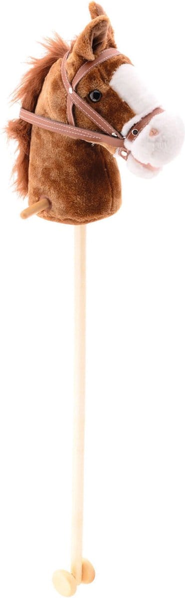 Johntoy Stokpaardje met geluid - pluche - oranje bruin - 98 cm - paarden / pony speelgoed