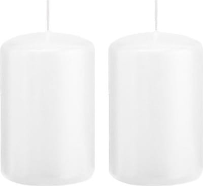 Trend Candles Cilinderkaars/stompkaars - 2x - wit - 5 x 8 cm - 18 branduren - met brandvertragende folie