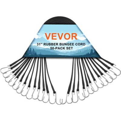 VEVOR 50-delige platte bungee-koord, 19,8 mm zware spanbanden met stalen S-haken, 78,7 cm lange elastische bungee-koord voor vracht, zeilen, vrachtwagens en tenten, zwart