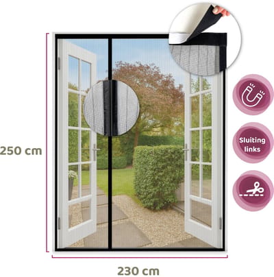 MijnVliegengordijn.nl – Premium Magnetisch Vliegengordijn 2026 - 230x250 cm (sluiting links) - Hordeur voor enkele & dubbele tuindeuren - Zelfsluitend - Met klittenband - A-kwaliteit – Kind en diervriendelijk