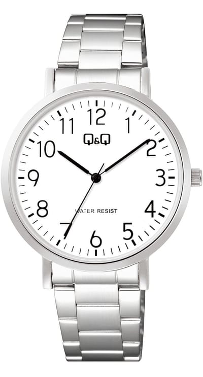 Q&Q C34A-001PY - Horloge - Analoog - Heren - Mannen - stalen band - Rond - Metaal - Cijfers - Zilverkleurig - Wit
