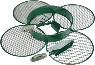 Tuinscherm 4-in-1 met 4 verwisselbare inzetstukken voor compost en aarde, roestvrij staal, inclusief lepel en deksel