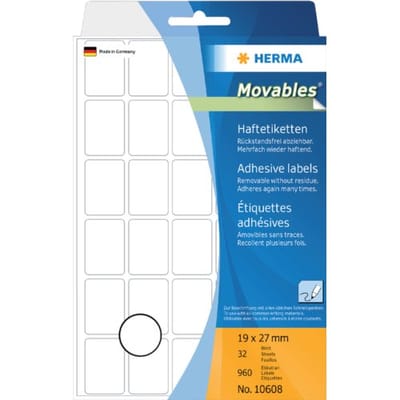 Etiket herma 10608 19x27mm verwijderbaar wit 720 Etketten