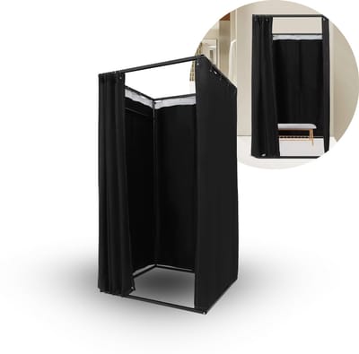 Vrijstaande Paskamer met Gordijn – 100x100x200cm – Draagbare Kleedruimte voor Winkel, Beurs & Studio – Zwart Pashokje – Privacy Scherm – Draagbaar Pashok – Kleedcabines
