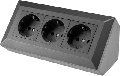 Stopcontact Blok - Wandcontactdoos Hoek - Keuken Werkblad - 3 Geaarde Stopcontacten - 180 x 80 x 80 mm - Antraciet