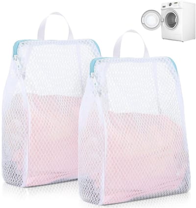 Dailygoods - 2 stuks wasnetten groot (wit) - Herbruikbare wasnetten met premium ritssluiting beschermen bh's, zijden blouses & delicatesse (50x60cm)