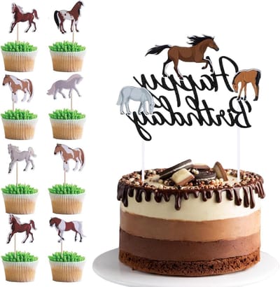 Taartdecoratie Paard 25-delig - Glitterkarton en kunststof - Verjaardagsthema - Perfect voor feestelijke taarten - ShopVlot