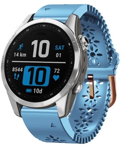 By Qubix - Geschikt voor Garmin bandje - 20mm Quickfit - Flower siliconen bandje - Blauw - Geschikt voor Garmin Fenix 8 - 43mm