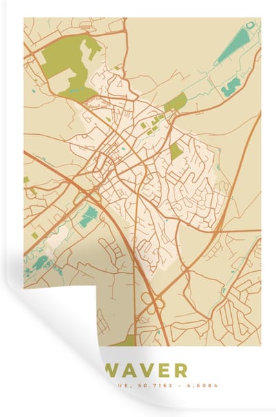 Muurstickers - Sticker Folie - Retro - Kaart - Waver - Stadskaart - Plattegrond - 20x30 cm - Plakfolie - Muurstickers Kinderkamer - Zelfklevend Behang - Zelfklevend behangpapier - Stickerfolie