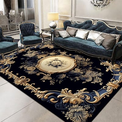 Groot Oppervlak Zwart Perzisch Tapijt voor Woonkamerdecoratie Huis Sofa Tafelgebied Vloerkleed Slaapkamer Garderobe Vloermat Antislip Wasbaar 60*90cm
