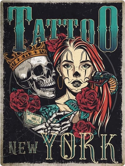 Signs USA - retro wandbord - dibond - Tattoo New York - 33 x 44 cm