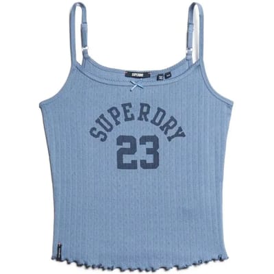 Superdry Athletic Essentials Pointelle Camitop met Print Blauw Grootte: 42-44