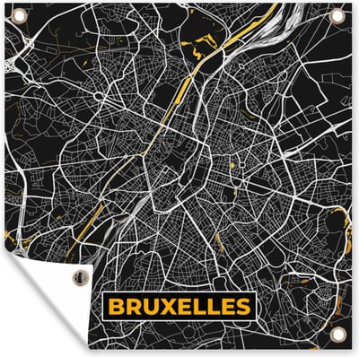 Tuin poster Brussel - Goud - Stadskaart - Plattegrond - Kaart - 200x200 cm - Tuindoek