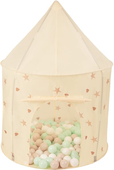 Selonis Kindertent Speeltenten 100X130cm/200 Ballen In Paviljoenvorm Voor Kinderen Makkelijk In Te Maken Draagbaar Speelhuisje Voor Binnen En Buiten, Licht Beige: Pastel Beige/Wit/Mint
