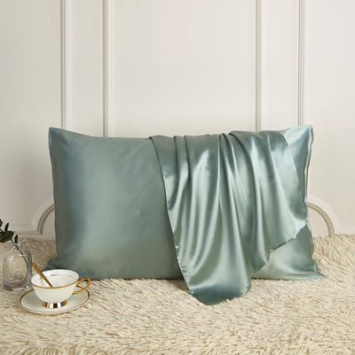 100% Natuurlijke Moerbeizijde Kussensloop Ideaal voor Haar en Huid - Voorkant in Pure Zijde Achterkant in Ademende Lyocell Vezel 1 Pak Hoge Kwaliteit 48x74cm mintgroene kleur