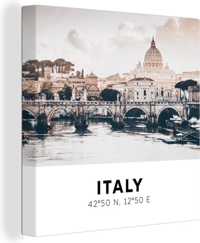 Canvas Schilderij Rome - Italië - Zomer - Skyline - Water - 20x20 cm - Wanddecoratie