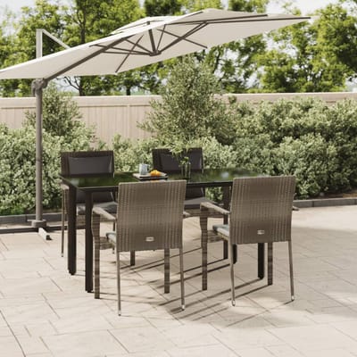 vidaXL - 5-delige - Tuinset - met - kussens - poly - rattan - zwart - en - grijs