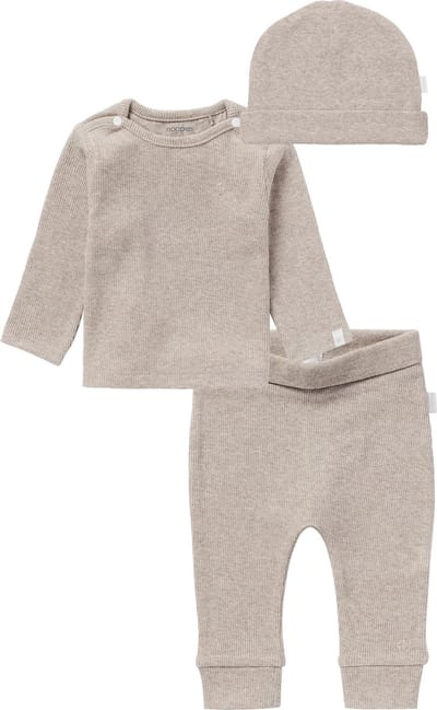 Noppies Prematuur SET(3delig) Broekje NAURA en Shirt NATAL taupe, met Mutsje Nevel - Maat 44