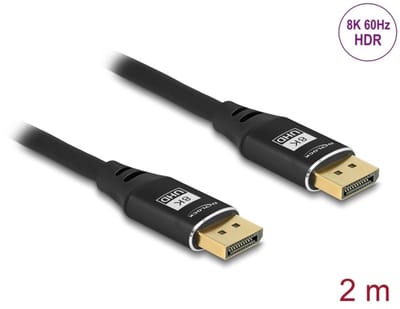 Delock DisplayPort Kabel 8K 60 Hz 2 m schwarz Metall